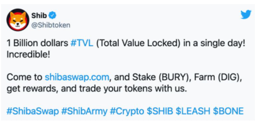 Общая заблокированная стоимость ShibaSwap превышает 1,5 миллиарда долларов!