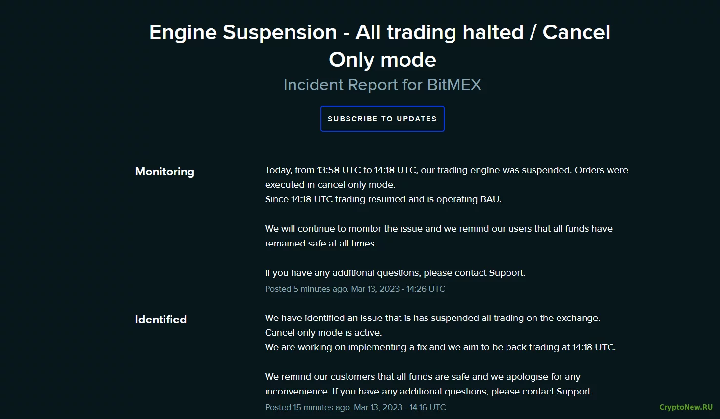 Ошибка в работе биржи BitMEX в тот момент когда биткоин вырос до 23 000$/