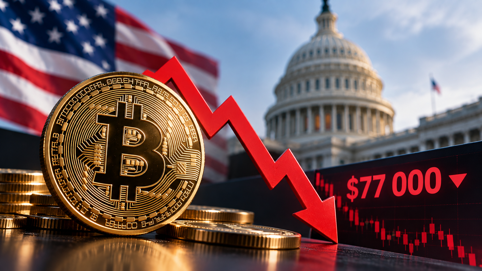 Биткоин упал ниже $77 000: рынок испугался провала CLARITY Act в Сенате США