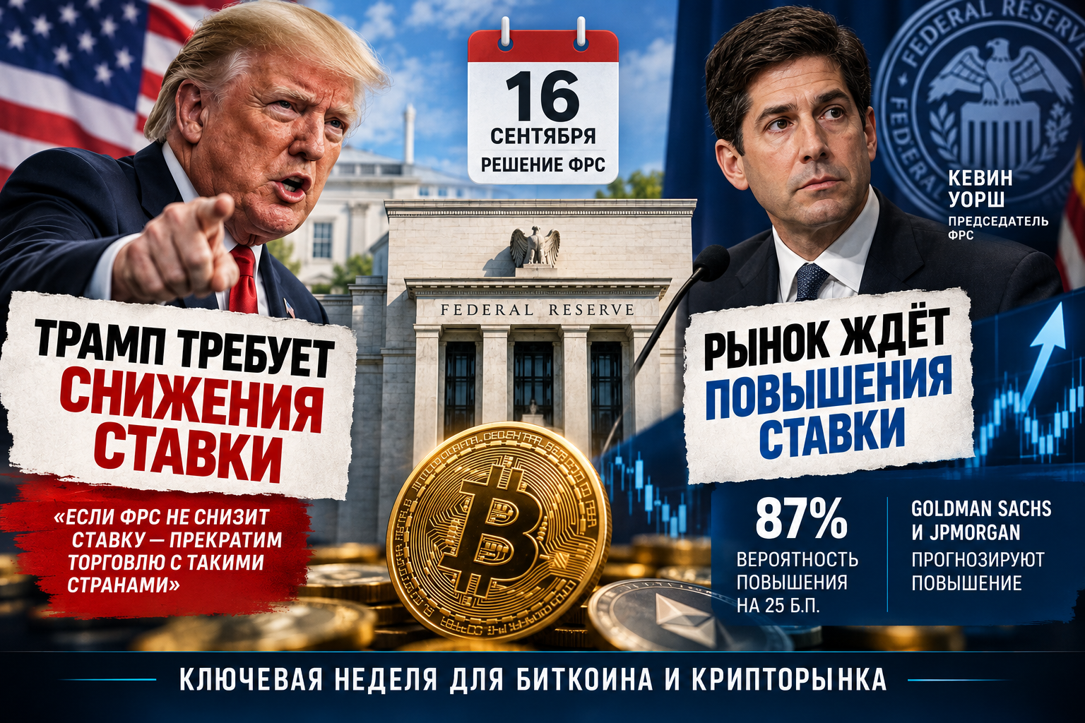 Ключевая неделя для крипторынка: ФРС готовится повысить ставку вопреки требованиям Трампа